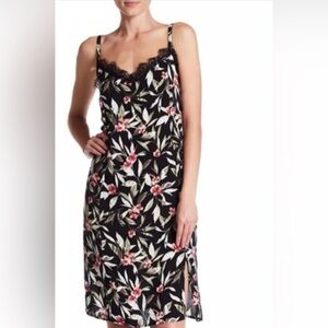 Bobeau Floral Slip Dress with Lace Trim